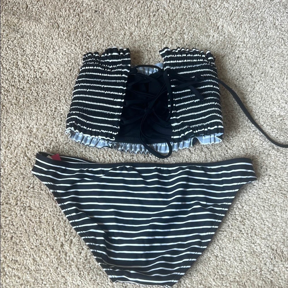 Striped Black and White Swimwear Set - Picture 2 of 2